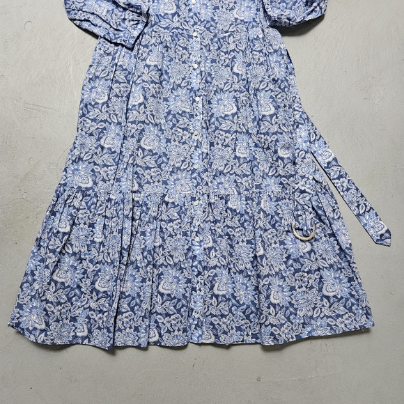 Talbots Sz 12 Cotton Voile Flowy Tiered dress Buoyant Blossoms Maxi Belt Dress - Picture 9 of 15